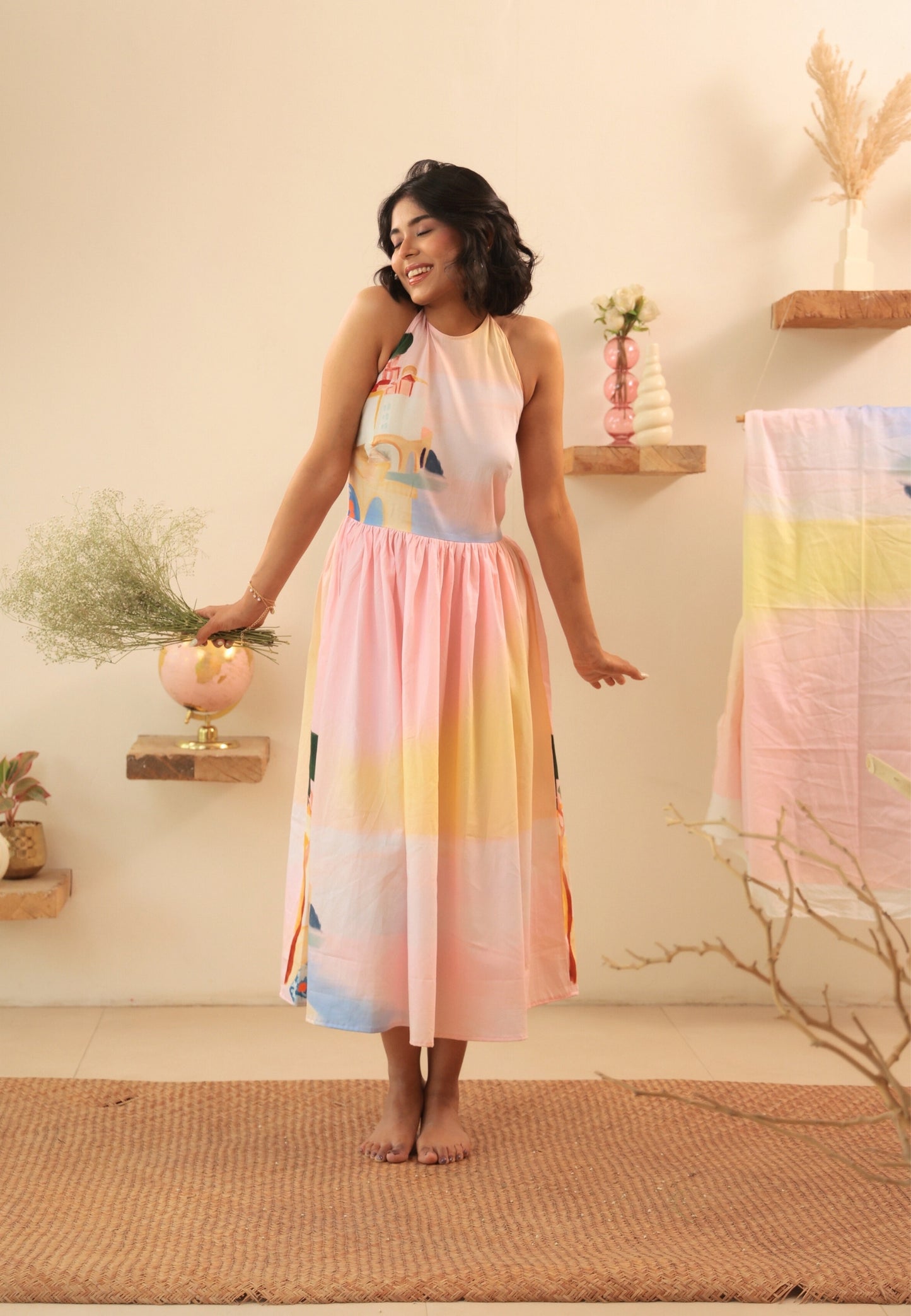 Santorini Halter Tie-Back Dress