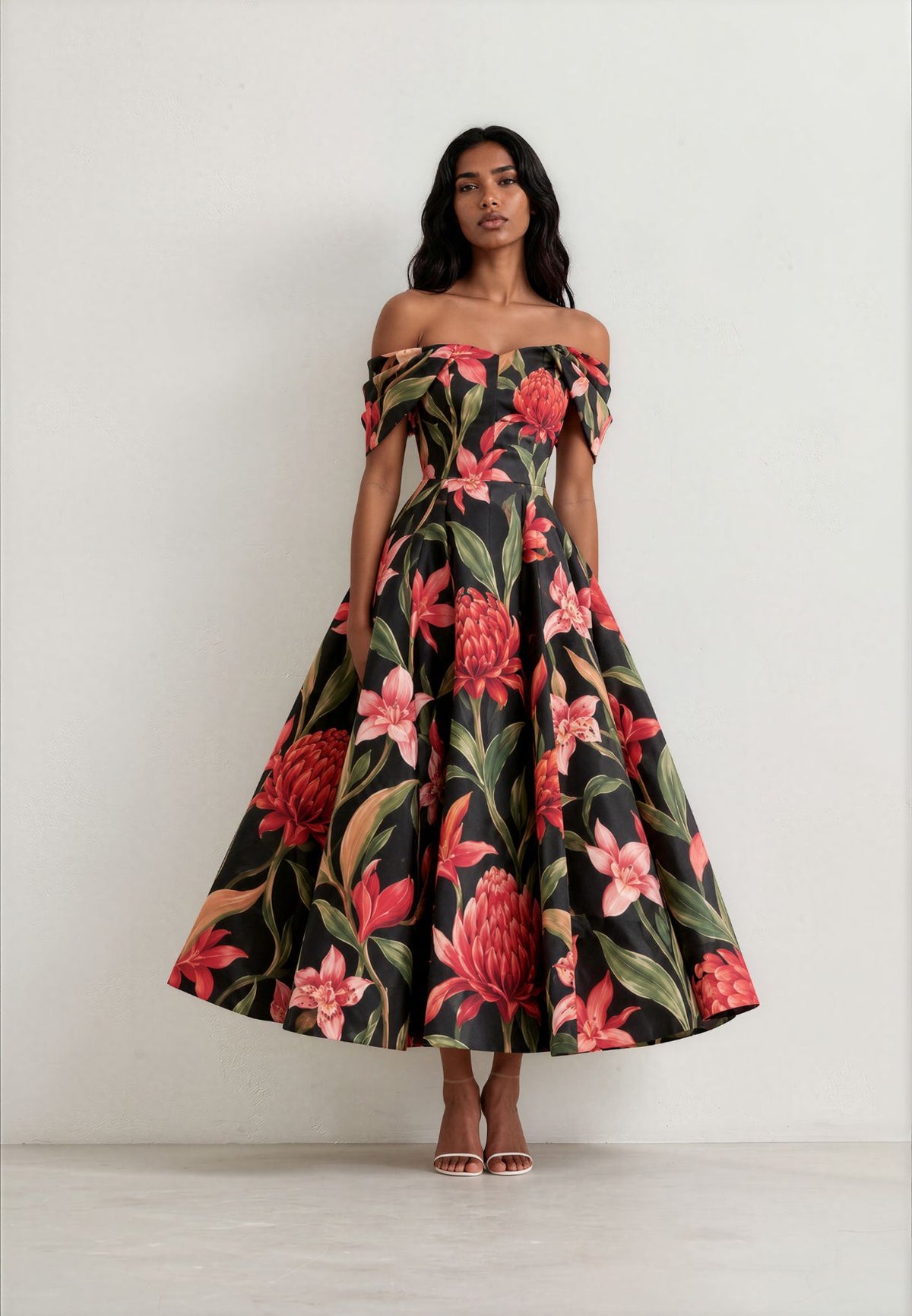Scarlet Off-Shoulder Midi Dress