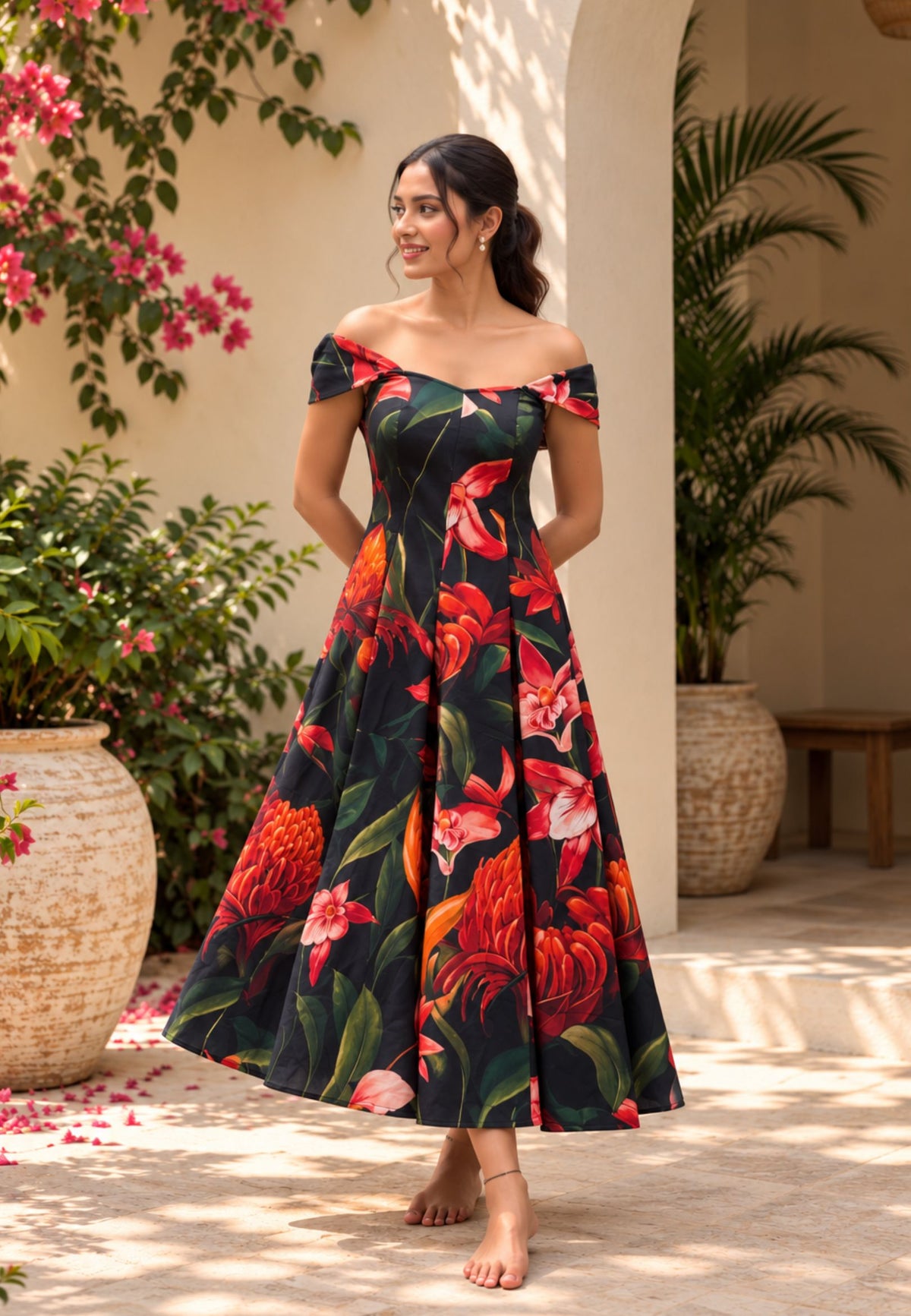 Scarlet Off-Shoulder Midi Dress