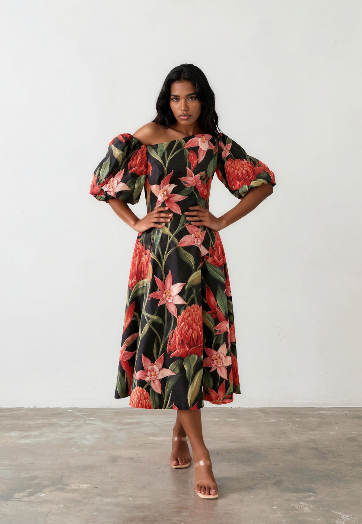 Scarlet Midi Puff Dress