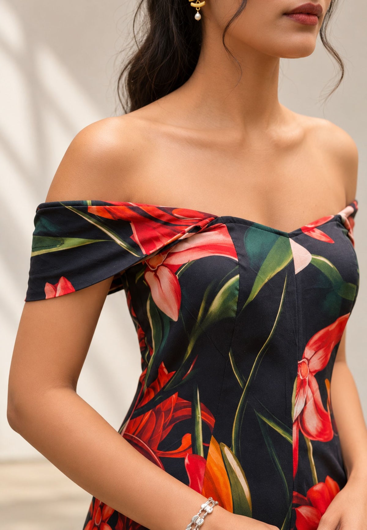 Scarlet Off-Shoulder Midi Dress