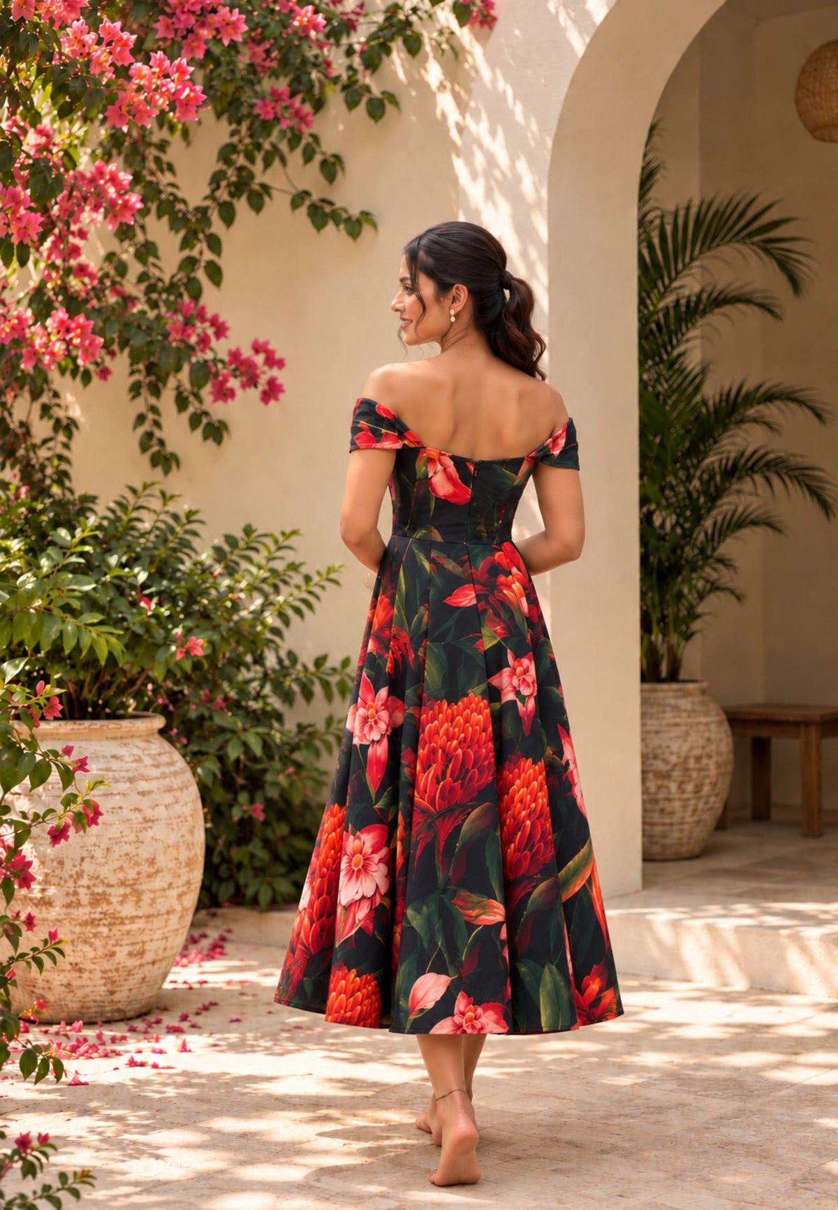 Scarlet Off-Shoulder Midi Dress