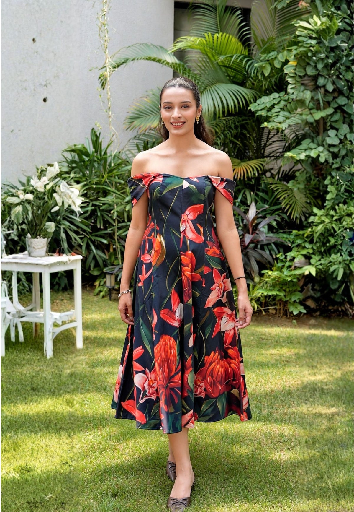 Scarlet Off-Shoulder Midi Dress