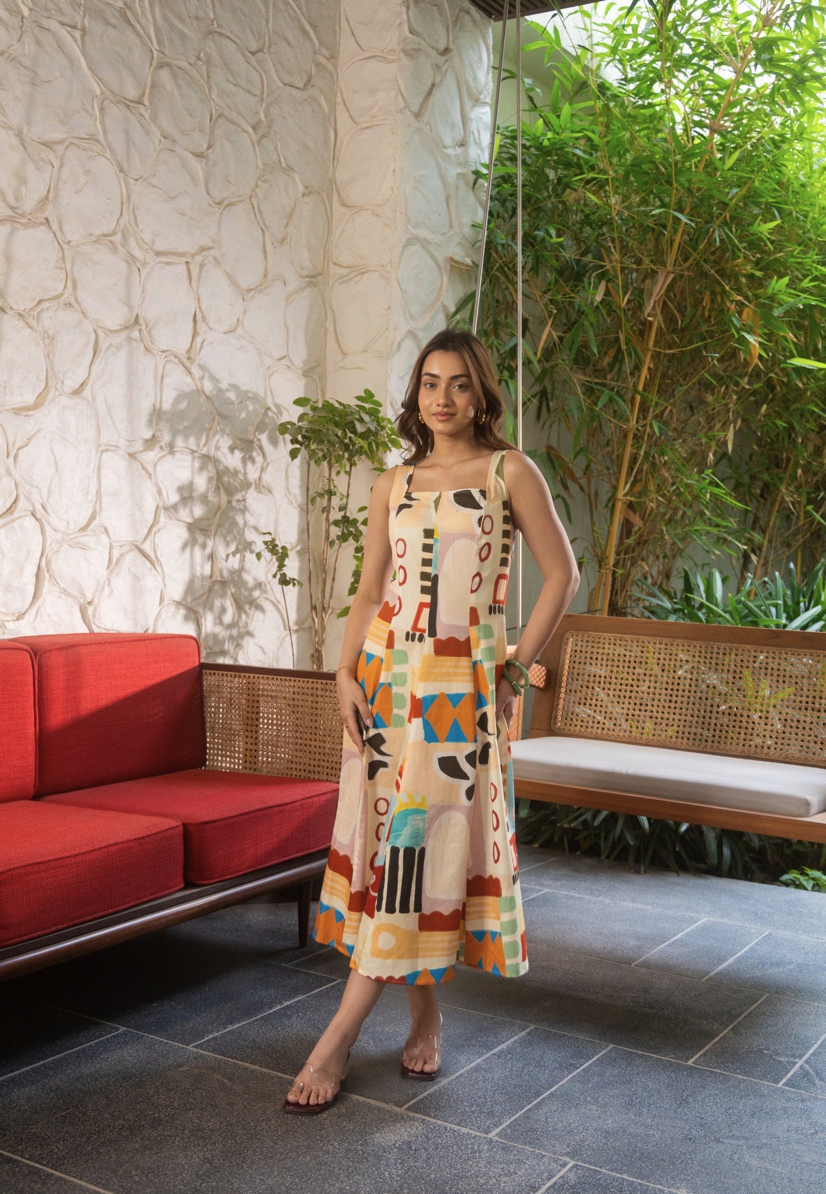 Barcelona Square Neck Midi Dress