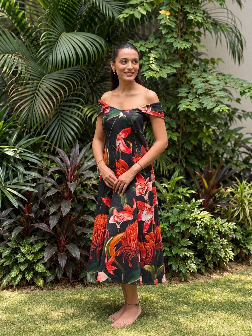 Scarlet Off-Shoulder Midi Dress