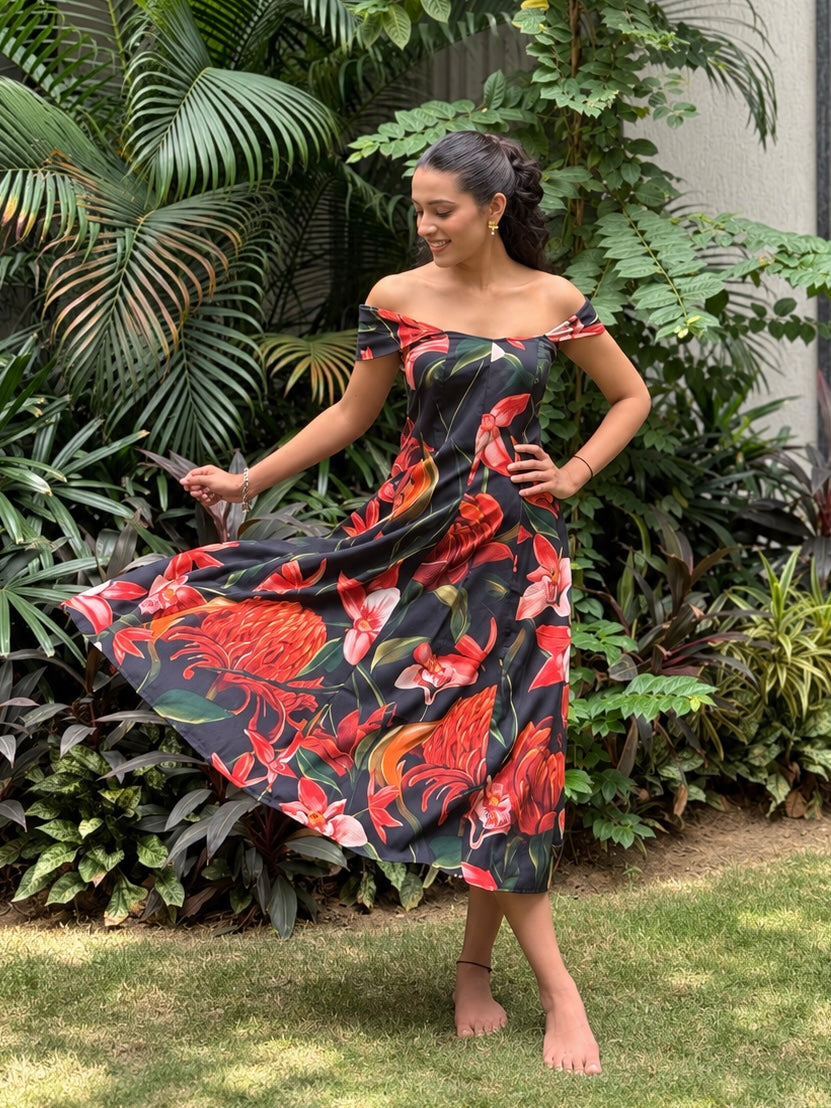 Scarlet Off-Shoulder Midi Dress